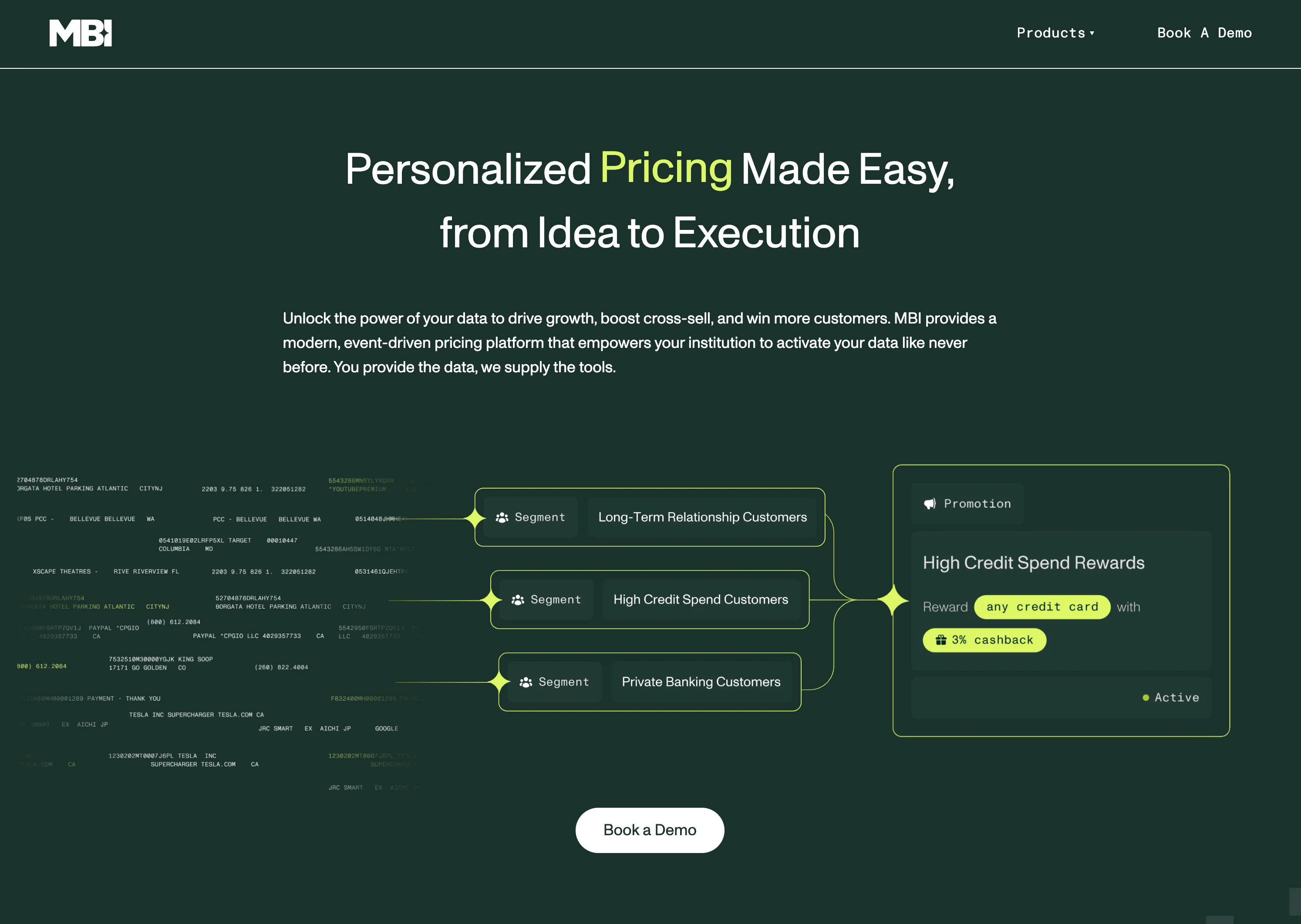 Screenshot of MBI product page for Pricing and Promotions
