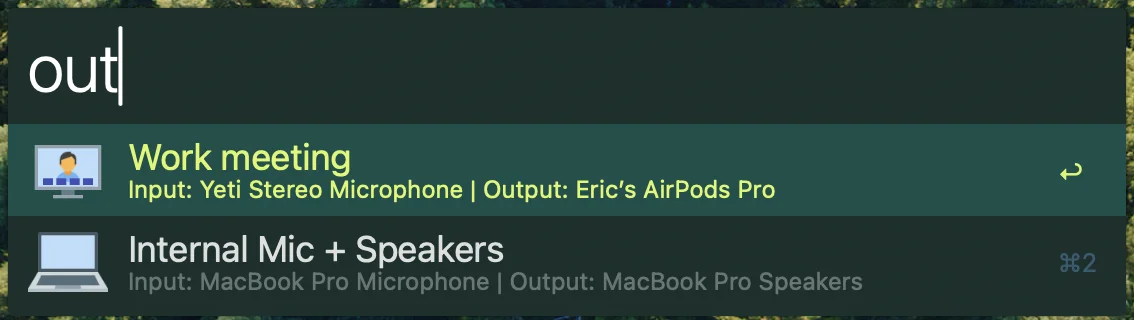 Screenshot of the audio source workflow scenes in Alfred